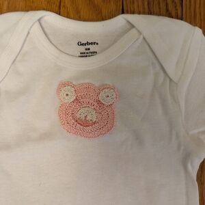 Gerber White Onesie with Pink Embroidered Bear